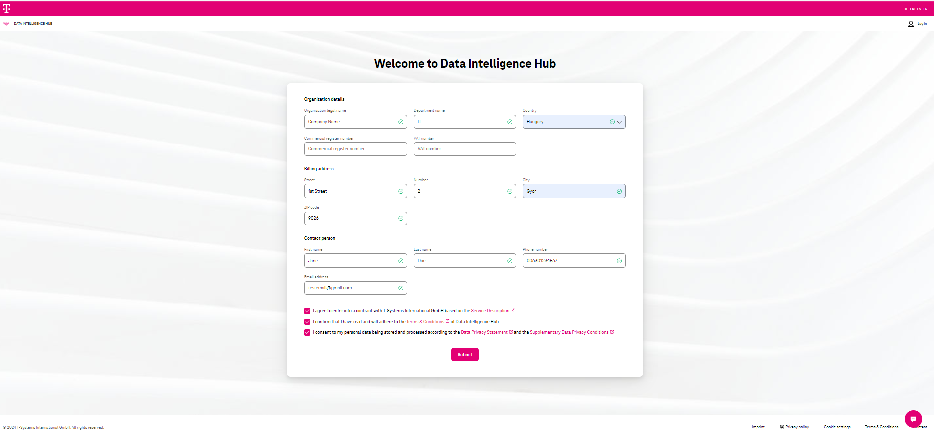 Organization registration form