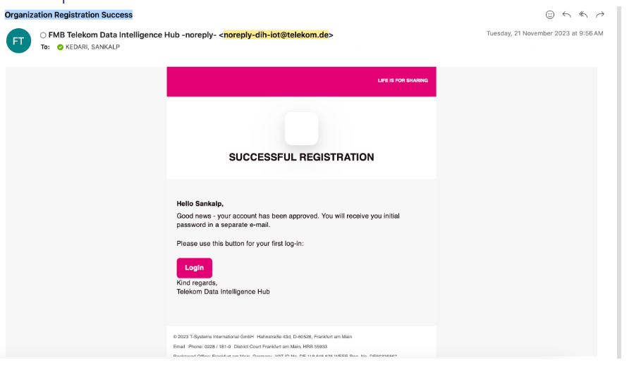 Organization registration approval email