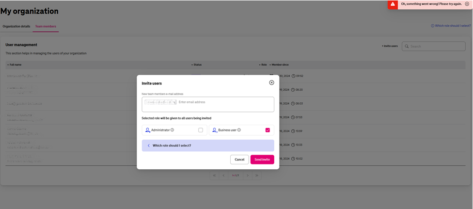 Administrator cannot invite a specific user to the organization
